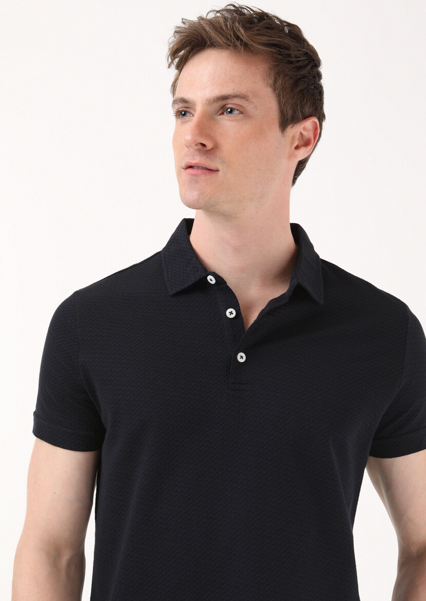 Siyah Jakarlı Polo Yaka %100 Pamuk T-Shirt 