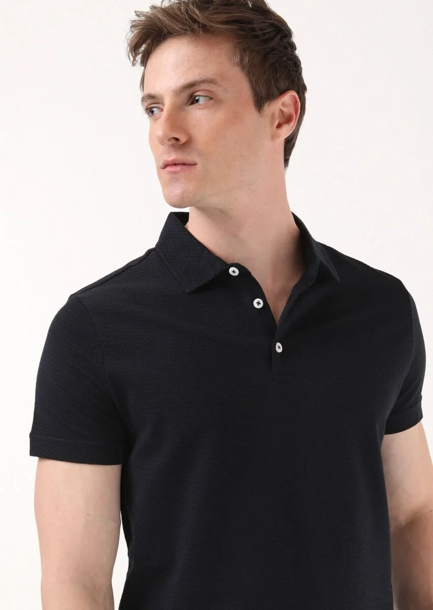 Siyah Jakarlı Polo Yaka %100 Pamuk T-Shirt - 4