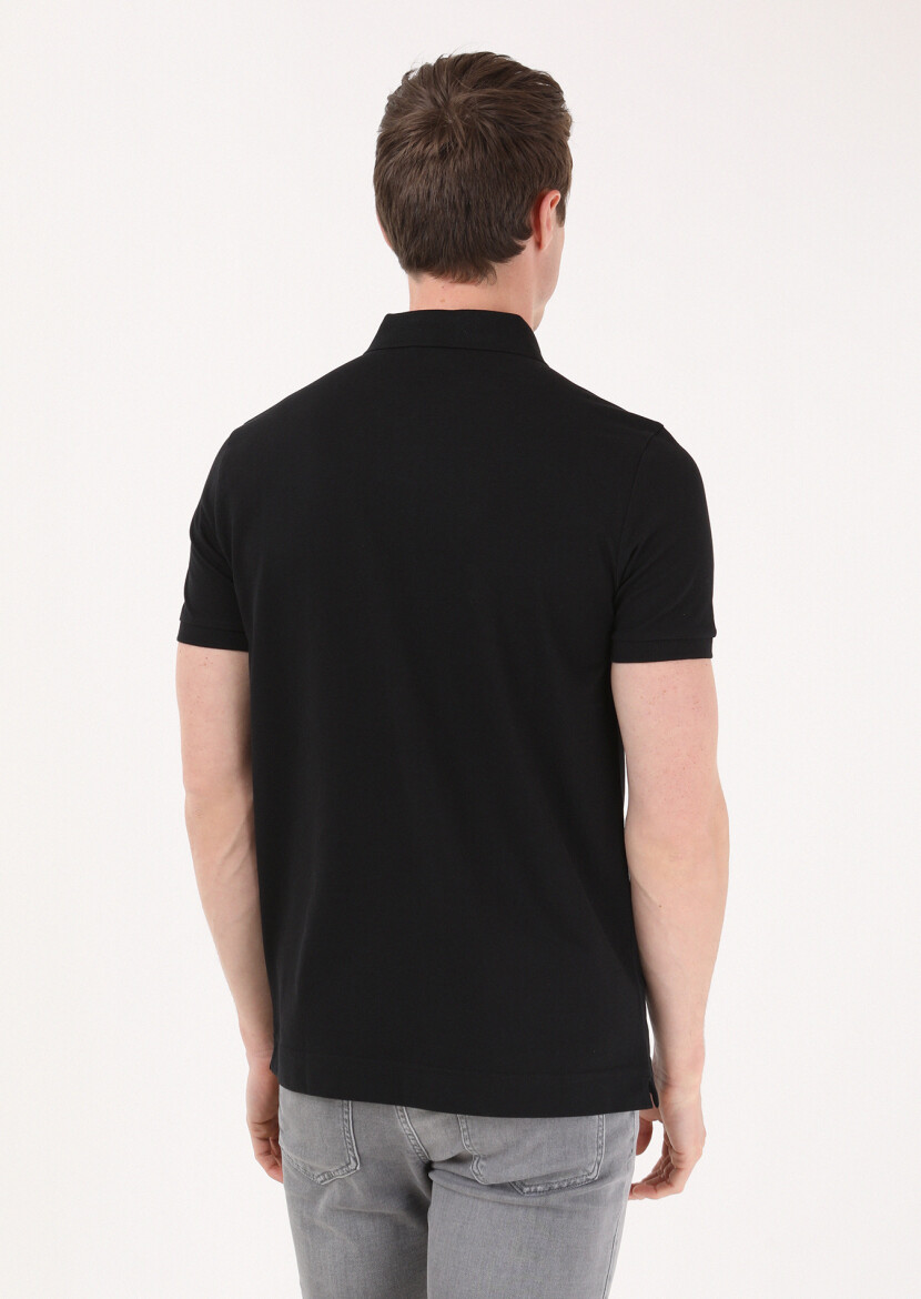 Siyah Jakarlı Polo Yaka %100 Pamuk T-Shirt - 5