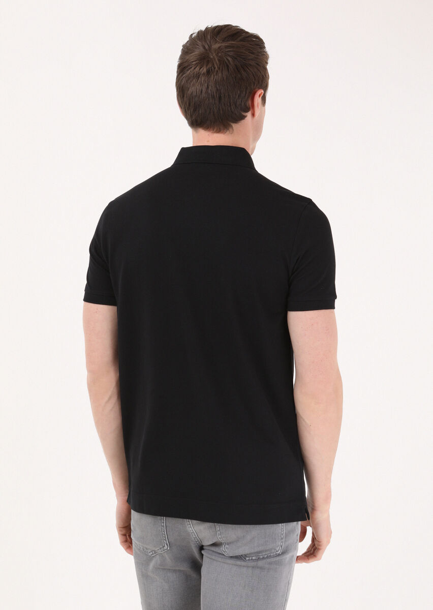 Siyah Jakarlı Polo Yaka %100 Pamuk T-Shirt - 5