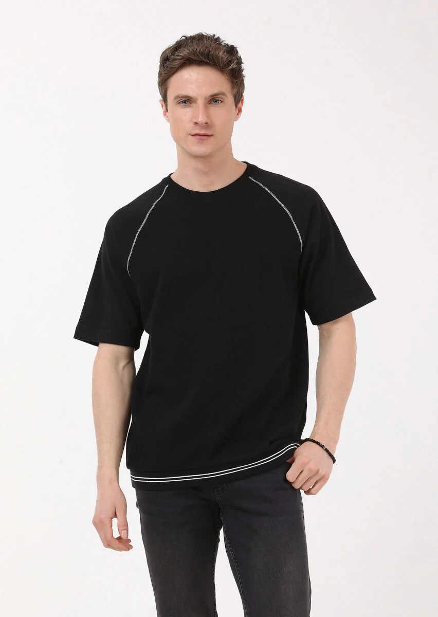 Siyah Jakarlı Sweatshırt - 4