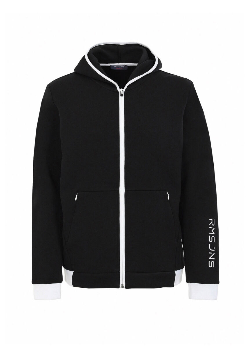 Siyah Kapüşonlu Düz Sweatshırt - 5