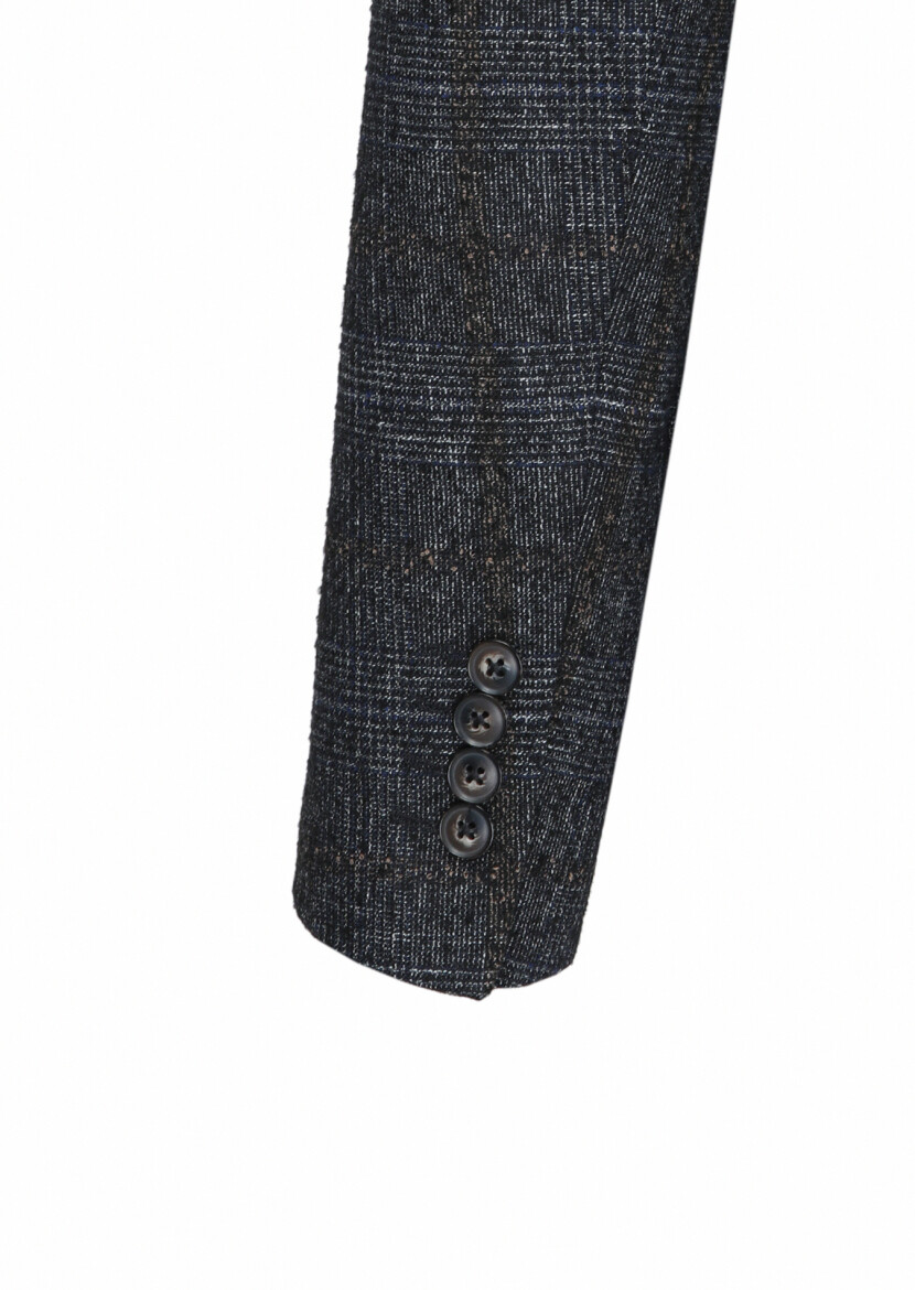 Siyah Kareli Zeroweight Slim Fit Yün Karışımlı Ceket - 2