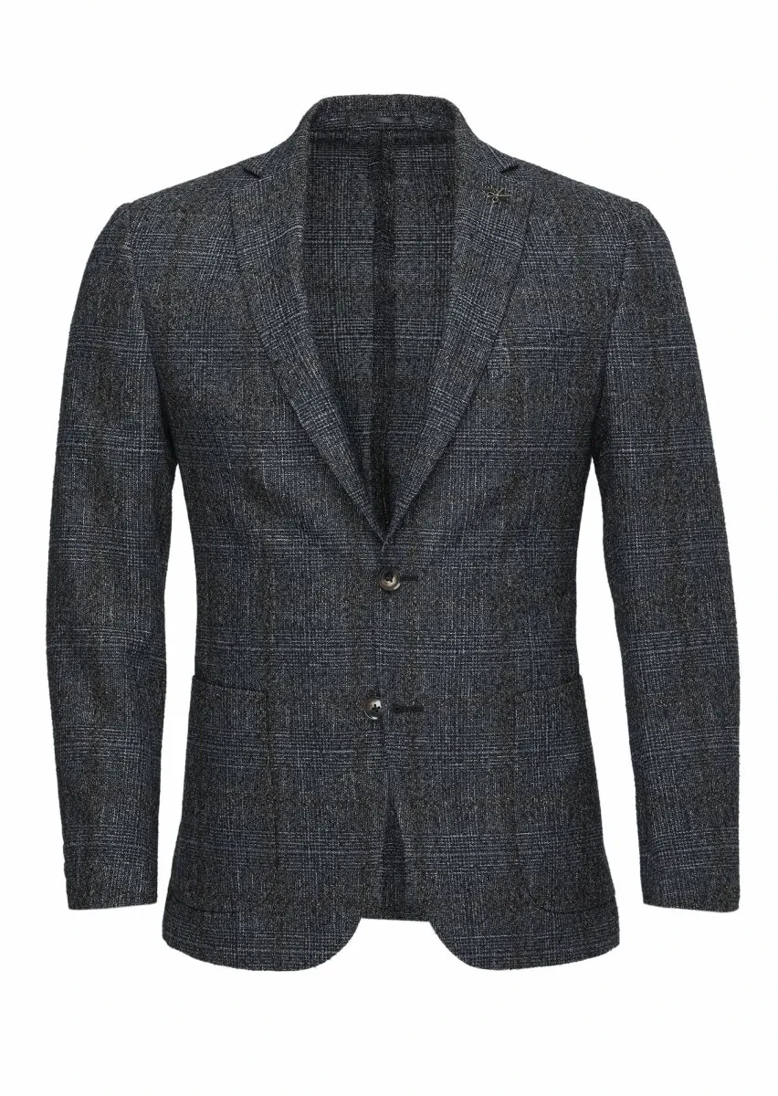 Siyah Kareli Zeroweight Slim Fit Yün Karışımlı Ceket - 1