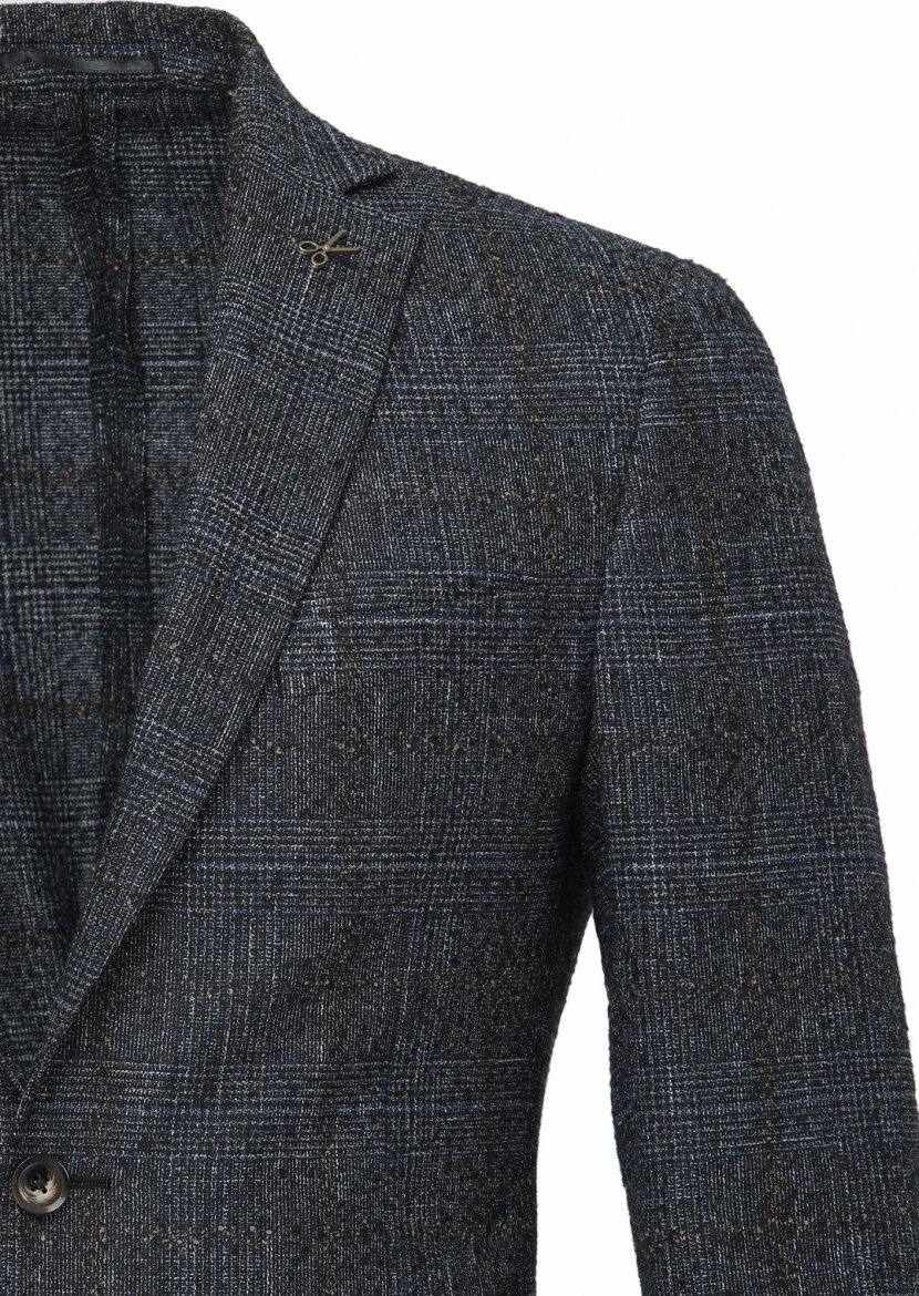 Siyah Kareli Zeroweight Slim Fit Yün Karışımlı Ceket - 2