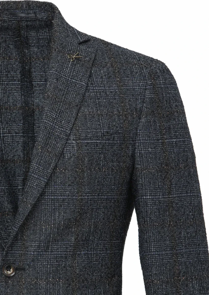 Siyah Kareli Zeroweight Slim Fit Yün Karışımlı Ceket - 2