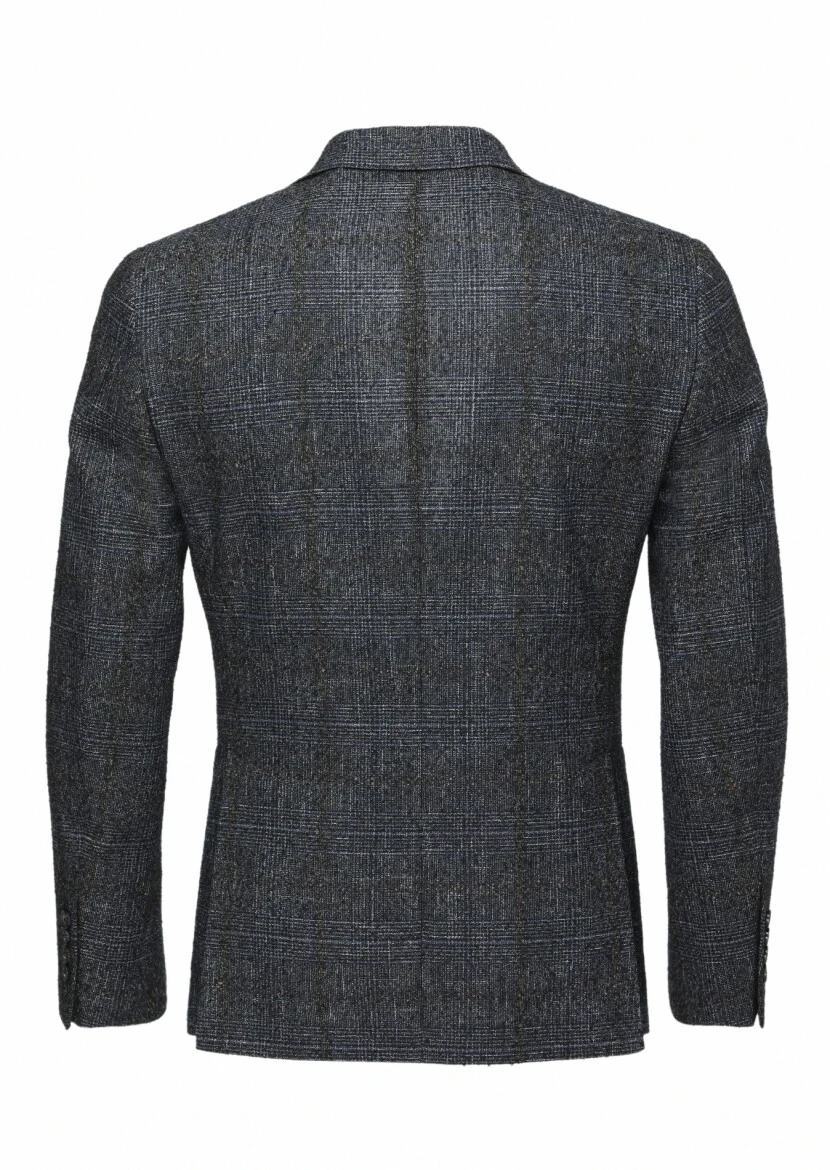 Siyah Kareli Zeroweight Slim Fit Yün Karışımlı Ceket - 5