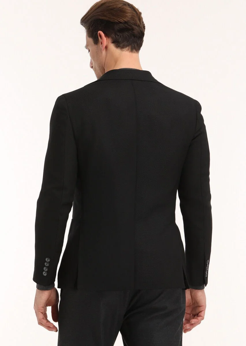 Siyah Mikro Comfort Fit %100 Yün Ceket - 4