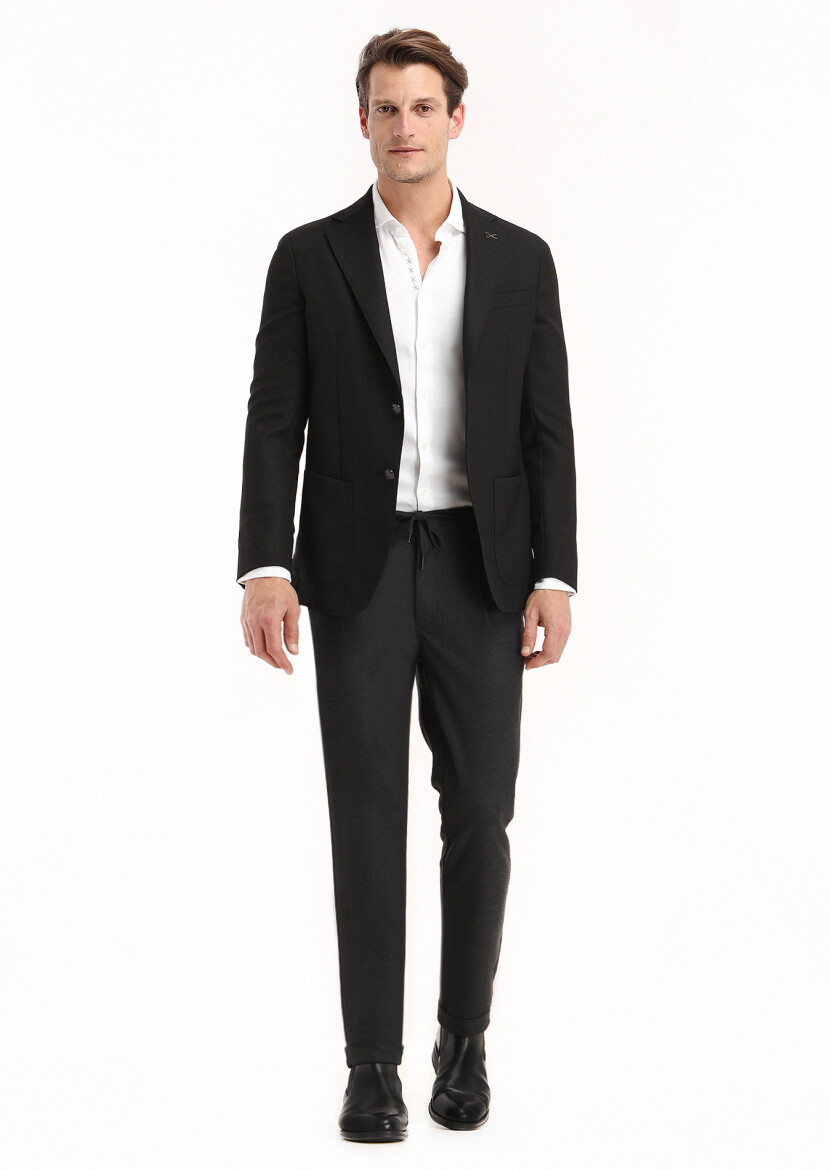 Siyah Mikro Comfort Fit %100 Yün Ceket - 1