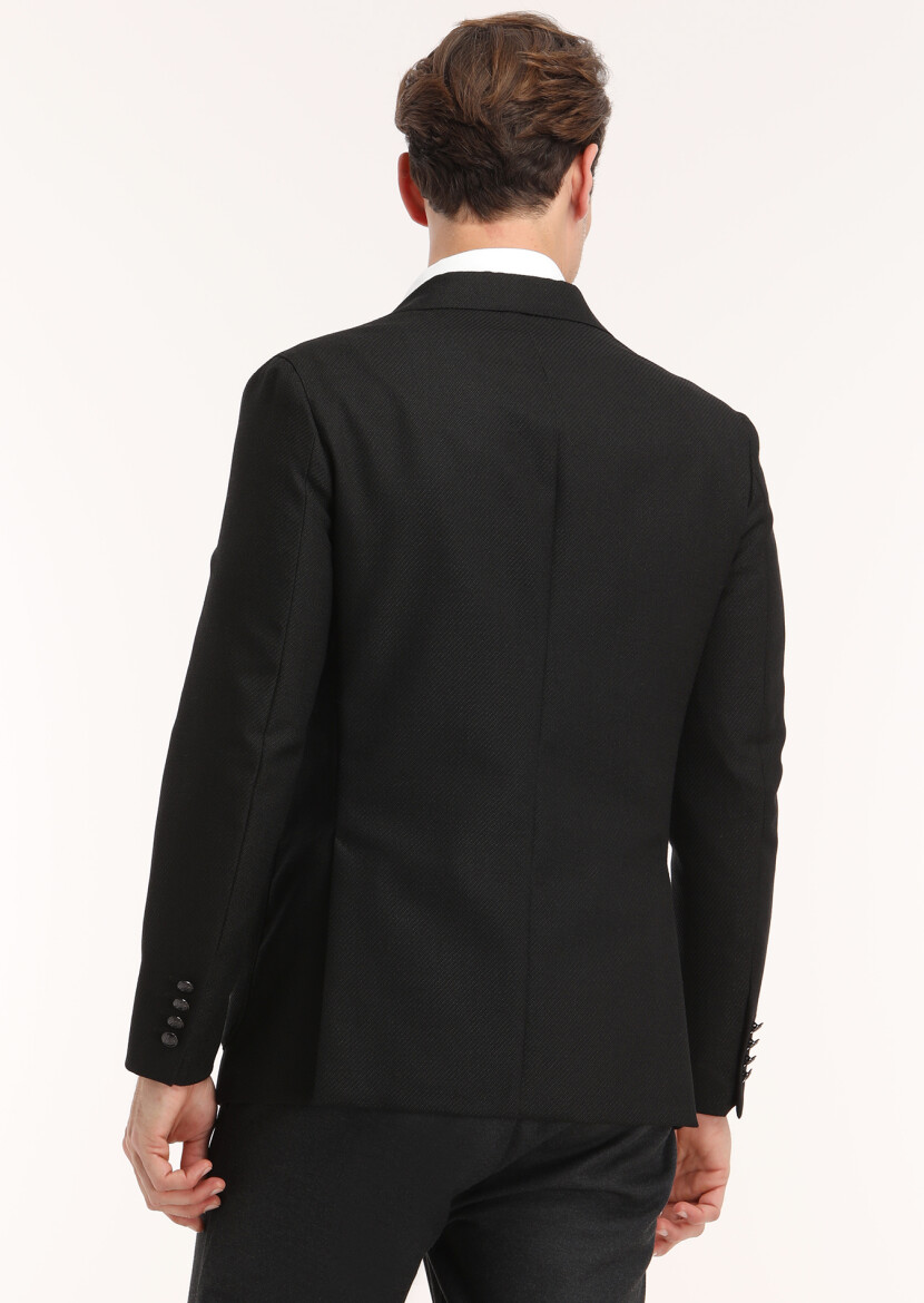Siyah Mikro Comfort Fit %100 Yün Ceket - 4