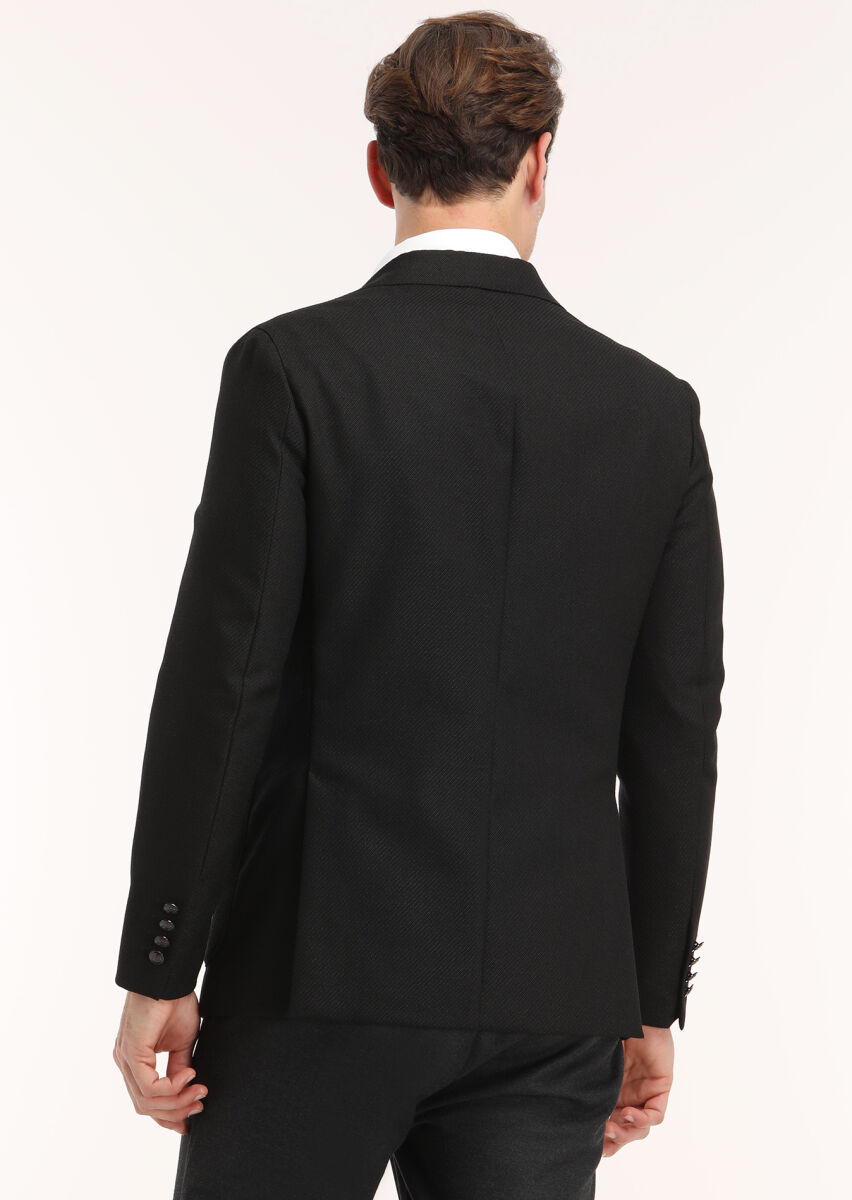 Siyah Mikro Comfort Fit %100 Yün Ceket - 4