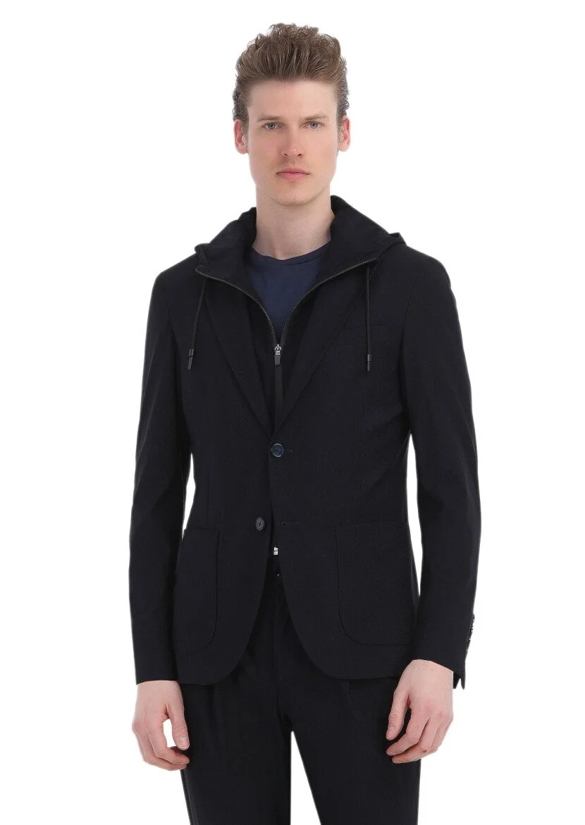 Siyah Mikro Comfort Fit Örme Takım Elbise - 2