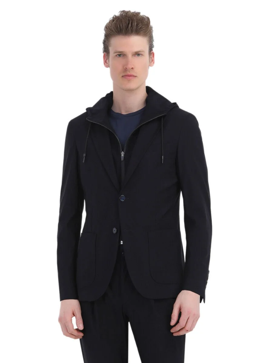 Siyah Mikro Comfort Fit Örme Takım Elbise - 2