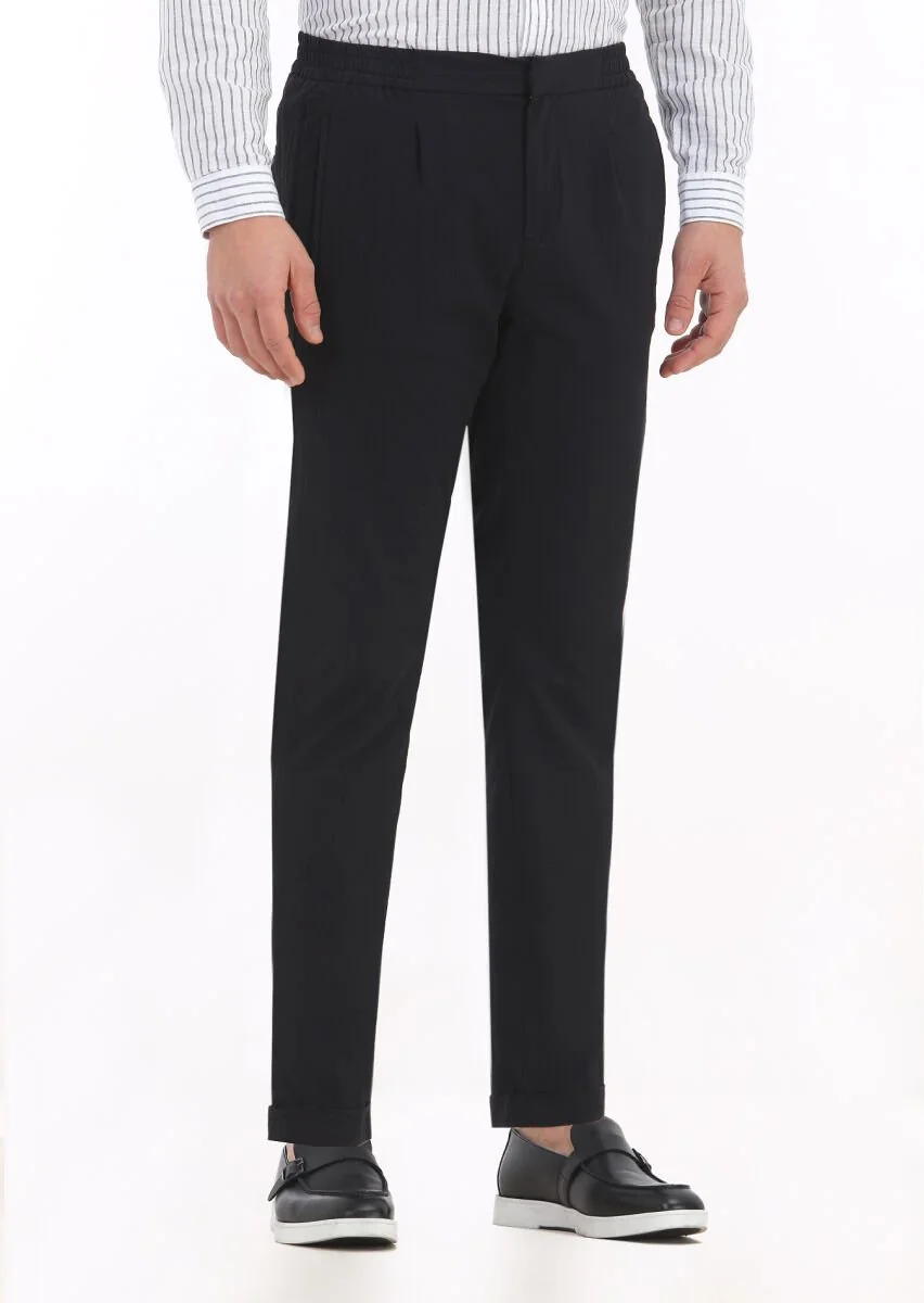 Siyah Mikro Dokuma Jogging Fit Casual Pamuk Karışımlı Pantolon - 2