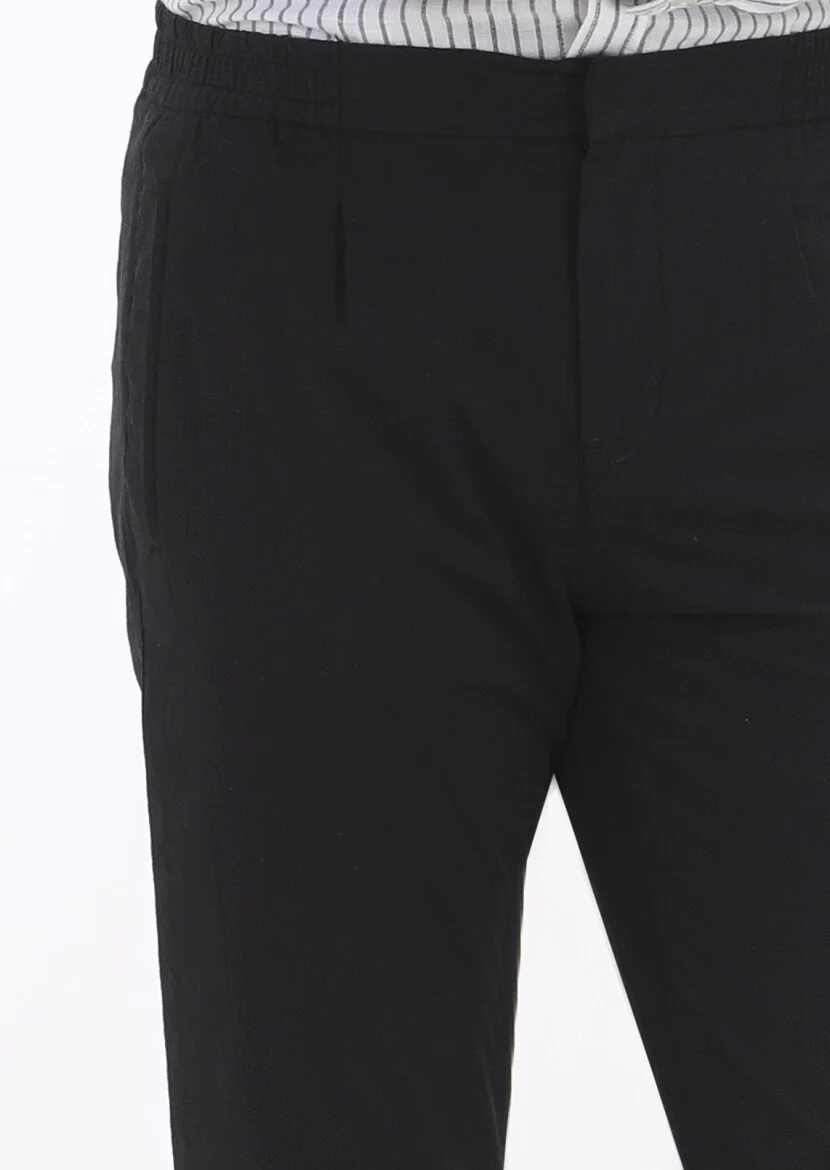 Siyah Mikro Dokuma Jogging Fit Casual Pamuk Karışımlı Pantolon - 3