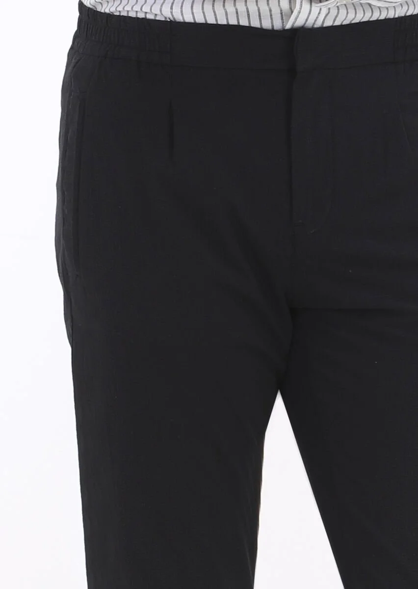 Siyah Mikro Dokuma Jogging Fit Casual Pamuk Karışımlı Pantolon - 3
