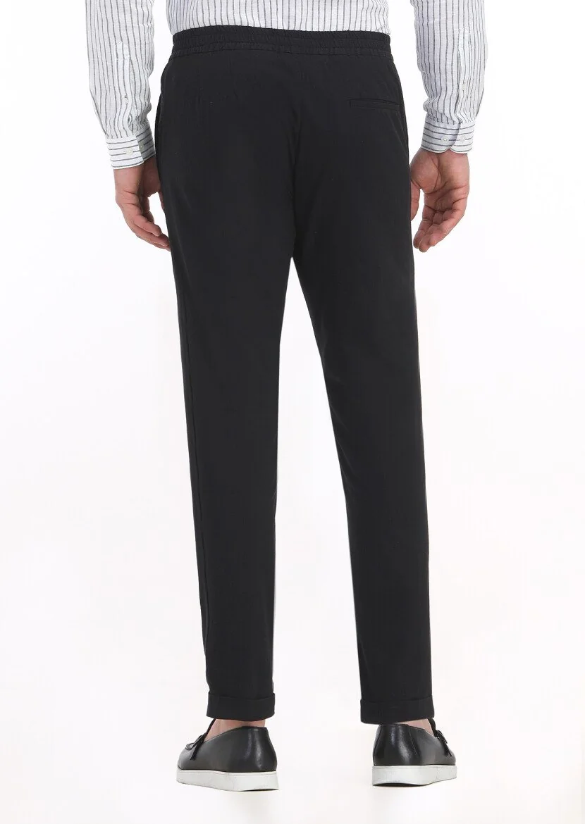 Siyah Mikro Dokuma Jogging Fit Casual Pamuk Karışımlı Pantolon - 4