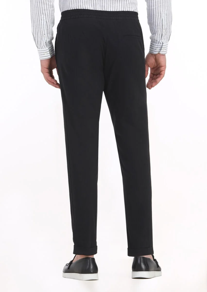 Siyah Mikro Dokuma Jogging Fit Casual Pamuk Karışımlı Pantolon - 4