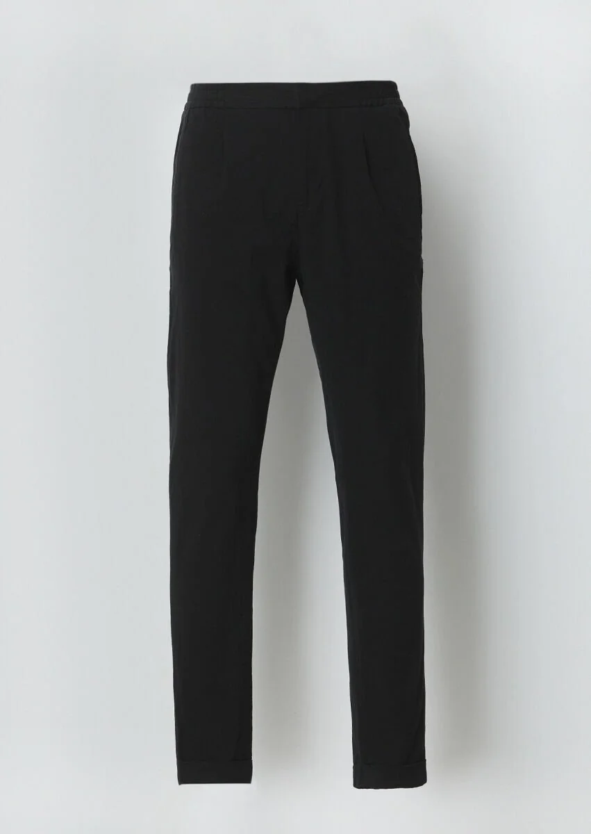 Siyah Mikro Dokuma Jogging Fit Casual Pamuk Karışımlı Pantolon - 5