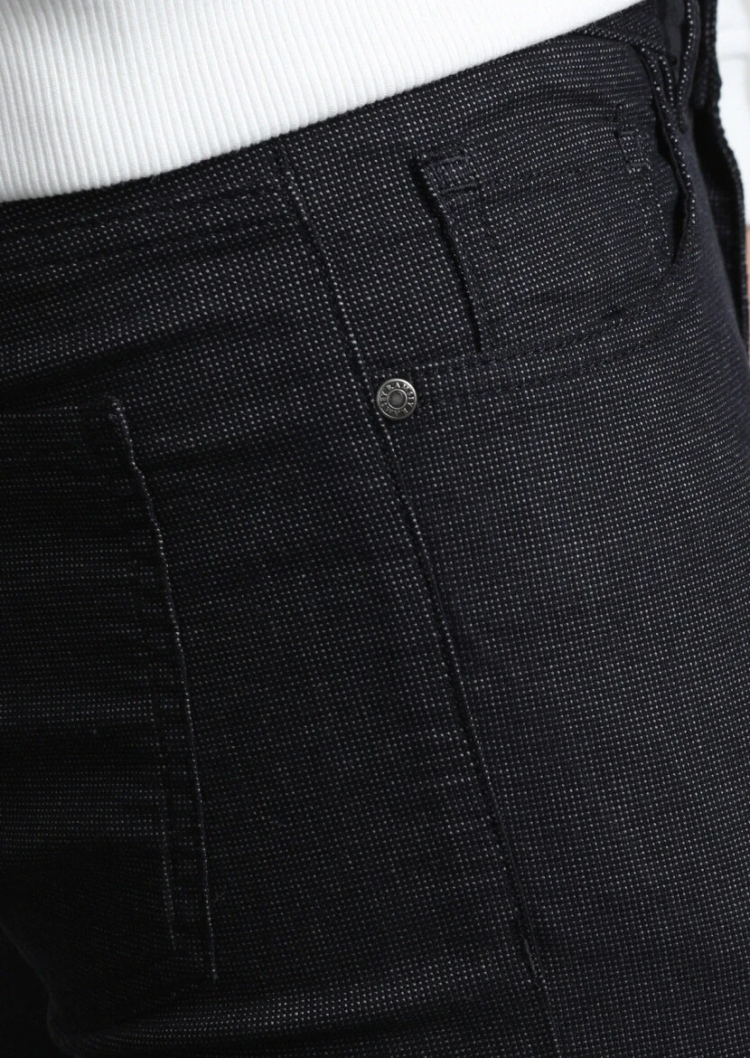 Siyah Mikro Dokuma Slim Fit Casual Pamuk Karışımlı Pantolon - 2