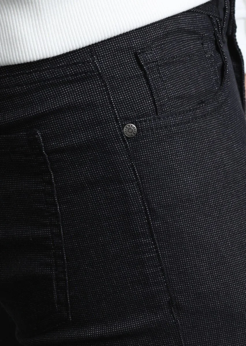 Siyah Mikro Dokuma Slim Fit Casual Pamuk Karışımlı Pantolon - 2