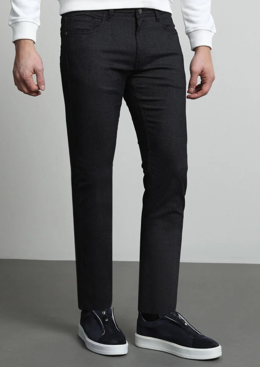 Siyah Mikro Dokuma Slim Fit Casual Pamuk Karışımlı Pantolon - 3