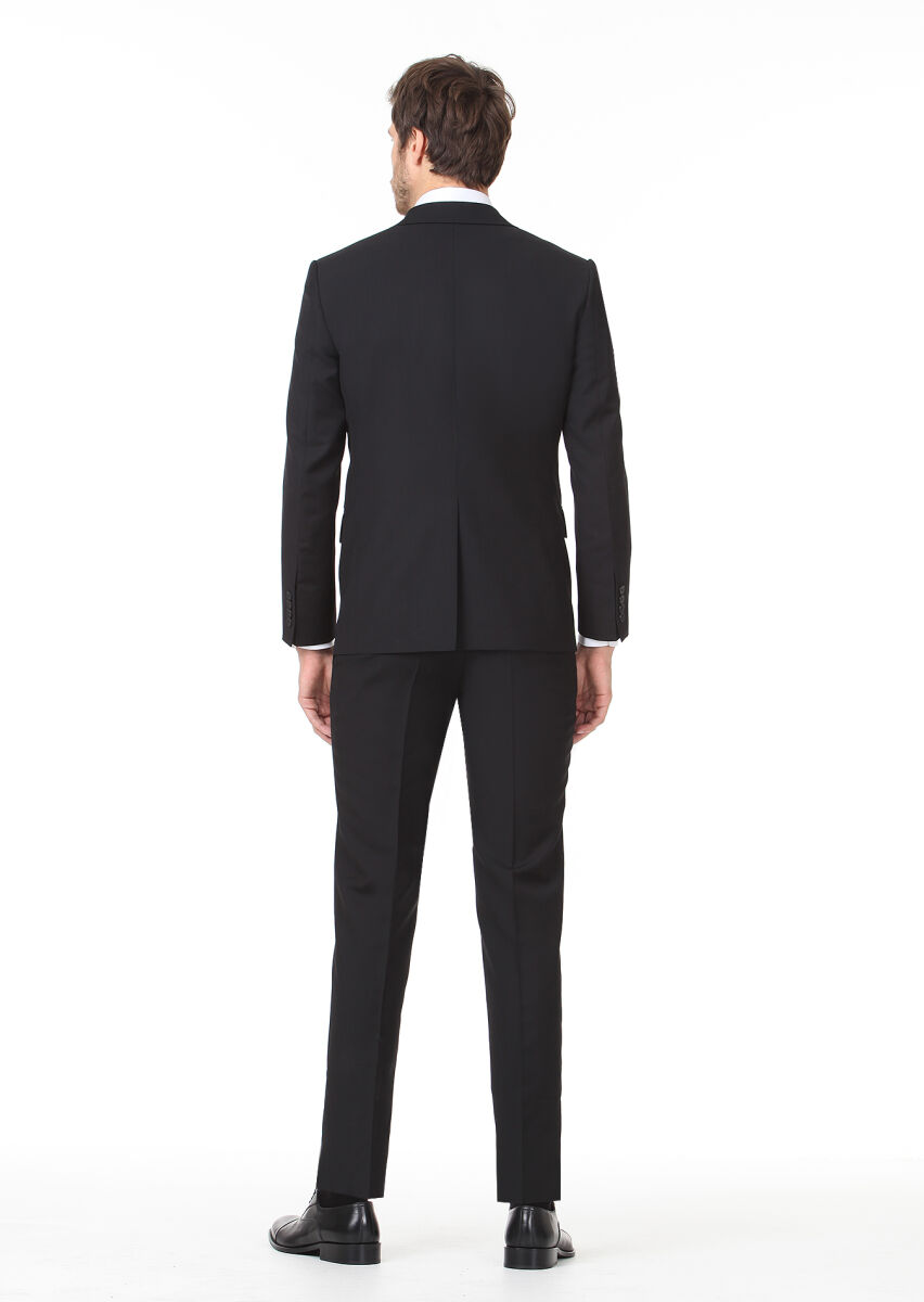 Siyah Mikro Modern Fit %100 Yün Takım Elbise - 4