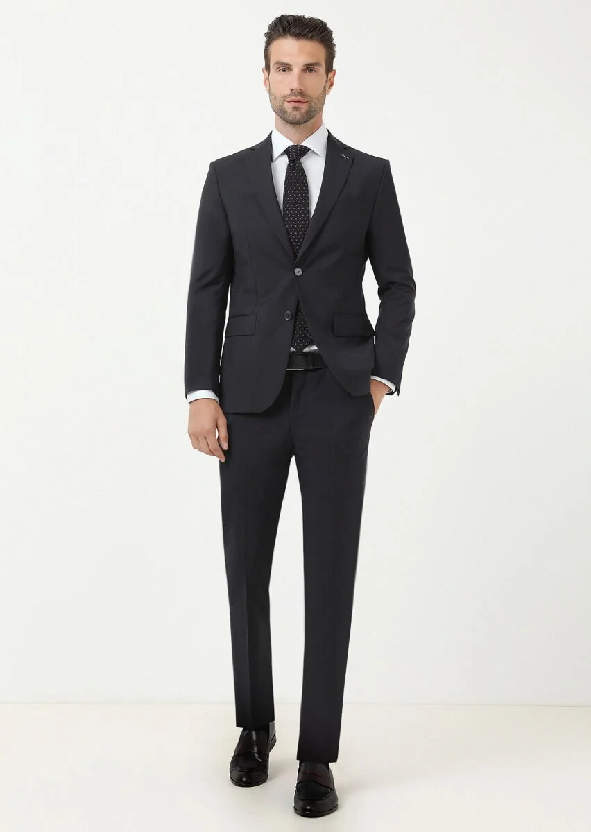 Siyah Mikro Modern Fit %100 Yün Takım Elbise - 2