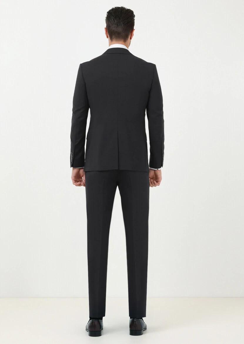 Siyah Mikro Modern Fit %100 Yün Takım Elbise - 4