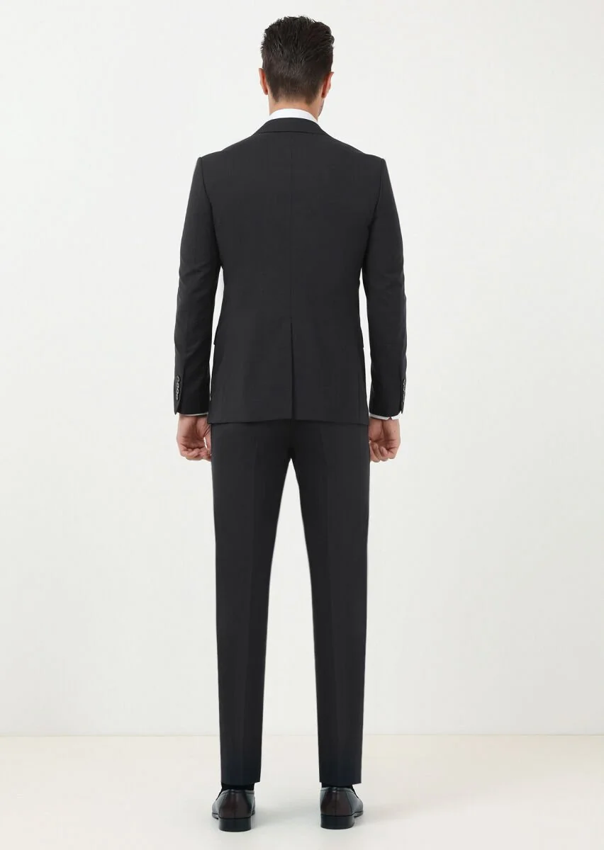 Siyah Mikro Modern Fit %100 Yün Takım Elbise - 4