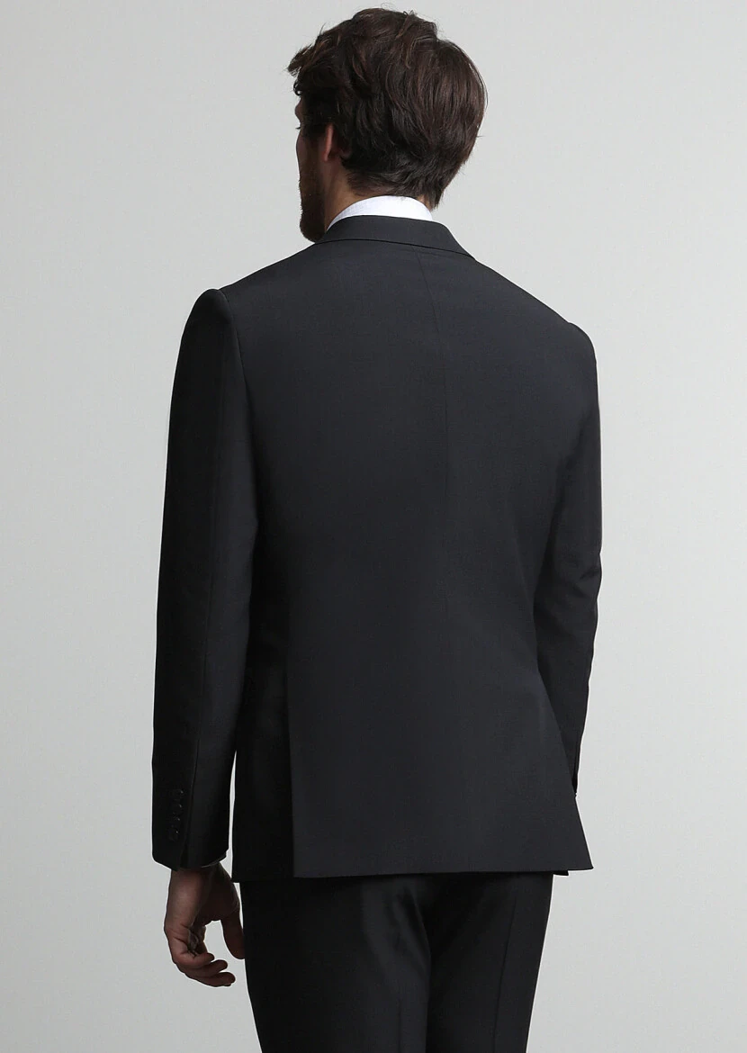 Siyah Mikro Modern Fit %100 Yün Takım Elbise - 4