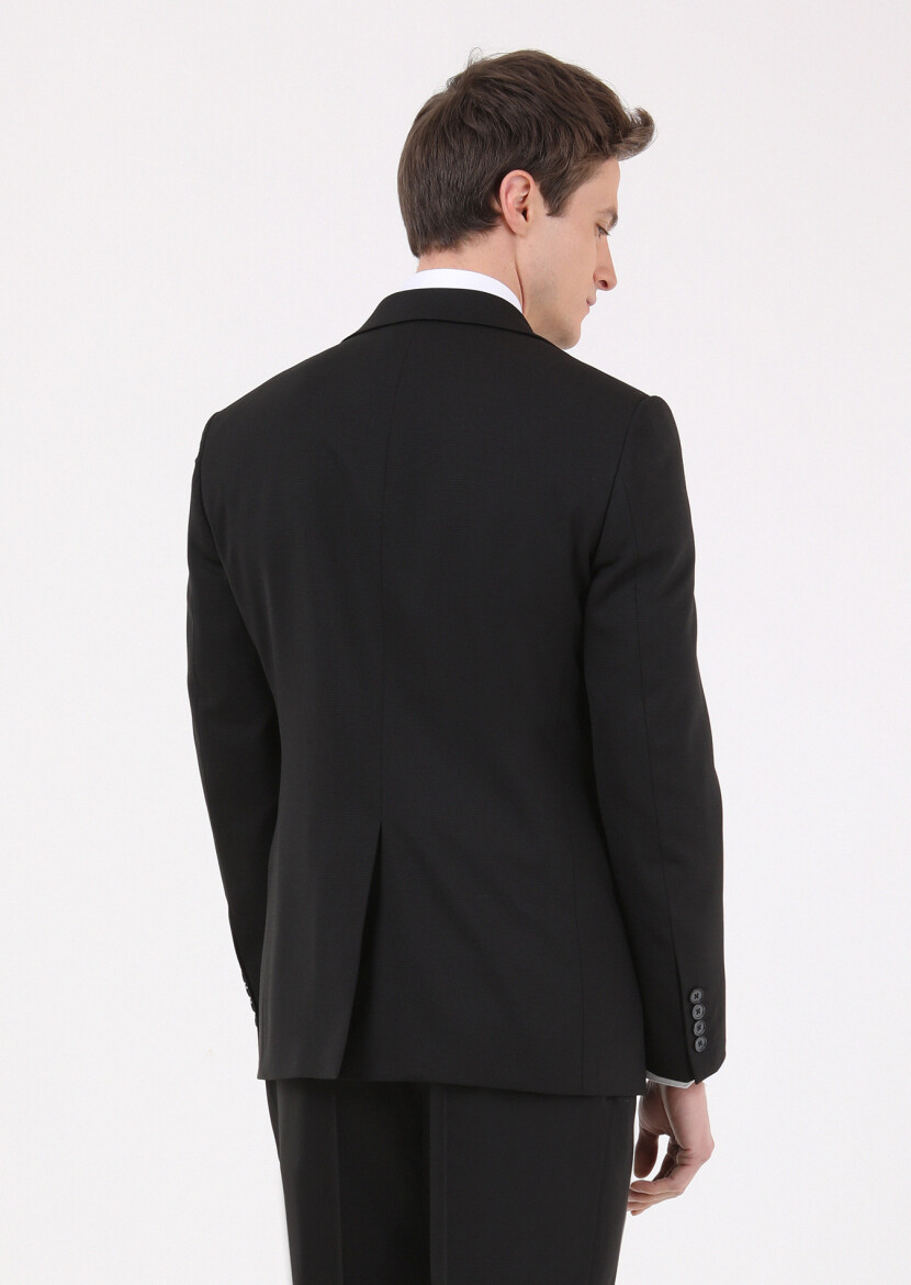 Siyah Mikro Modern Fit Yün Karışımlı Takım Elbise - 5