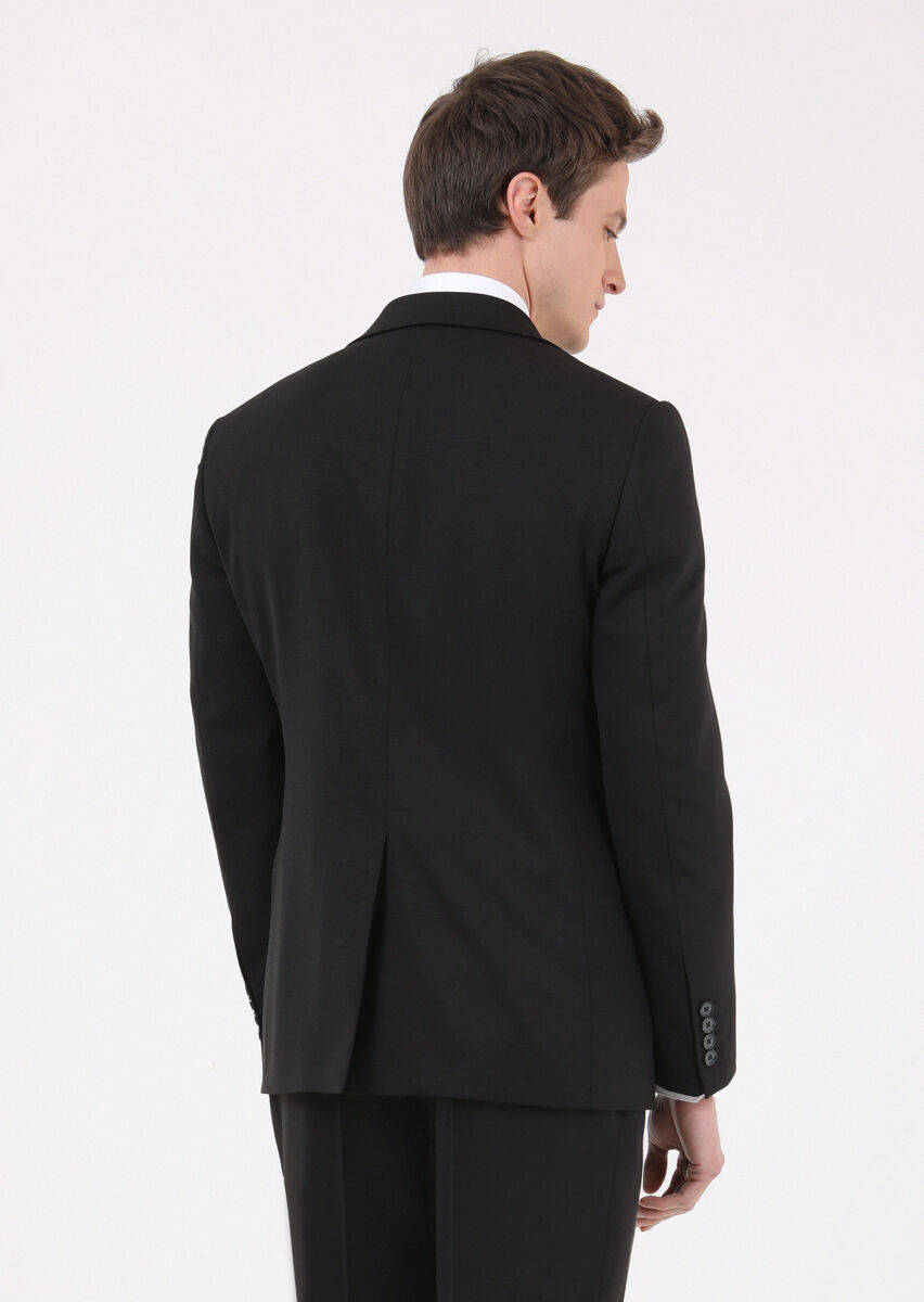 Siyah Mikro Modern Fit Yün Karışımlı Takım Elbise - 5