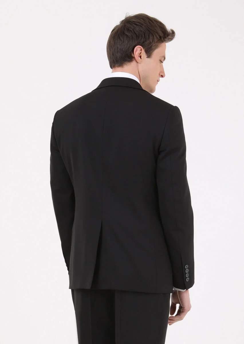 Siyah Mikro Modern Fit Yün Karışımlı Takım Elbise - 5