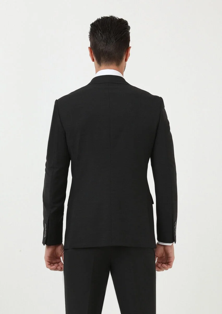 Siyah Mikro Modern Fit Yün Karışımlı Takım Elbise - 4