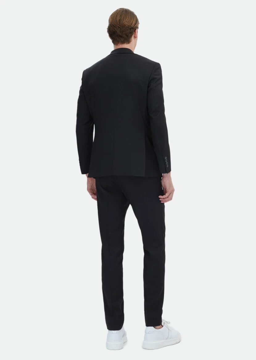 Siyah Mikro Modern Fit Yün Karışımlı Takım Elbise - 7