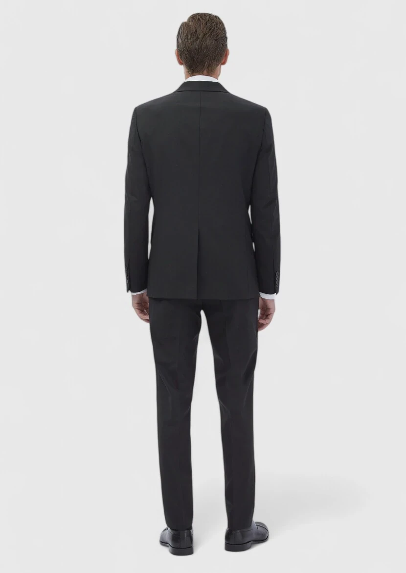 Siyah Mikro Modern Fit Yün Karışımlı Takım Elbise - 6