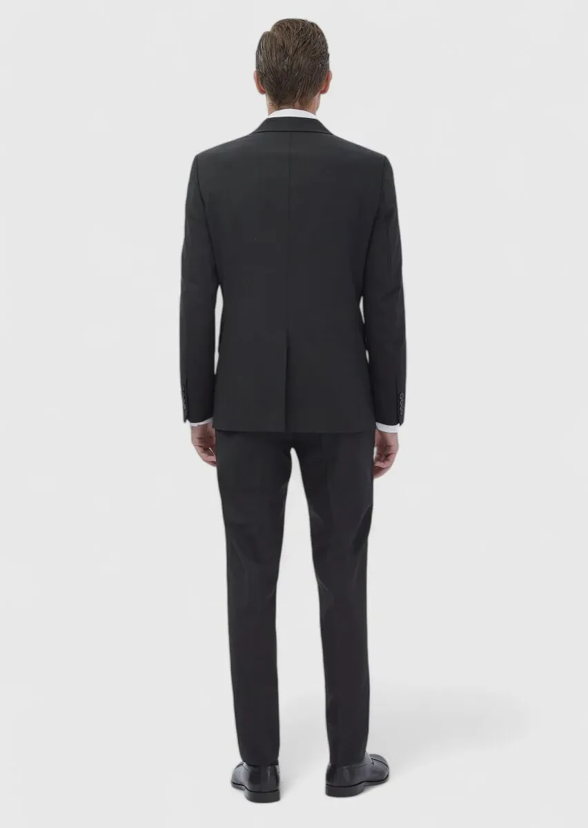 Siyah Mikro Modern Fit Yün Karışımlı Takım Elbise - 6