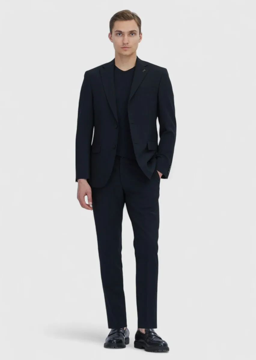 Siyah Mikro Modern Fit Yün Karışımlı Takım Elbise - 2
