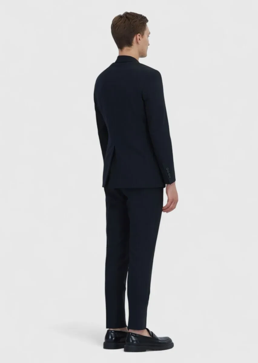 Siyah Mikro Modern Fit Yün Karışımlı Takım Elbise - 7