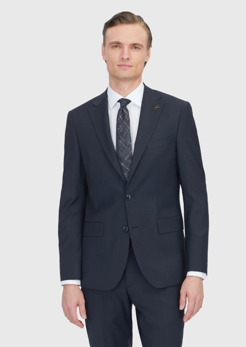 Siyah Mikro Modern Fit Yün Karışımlı Takım Elbise - 1