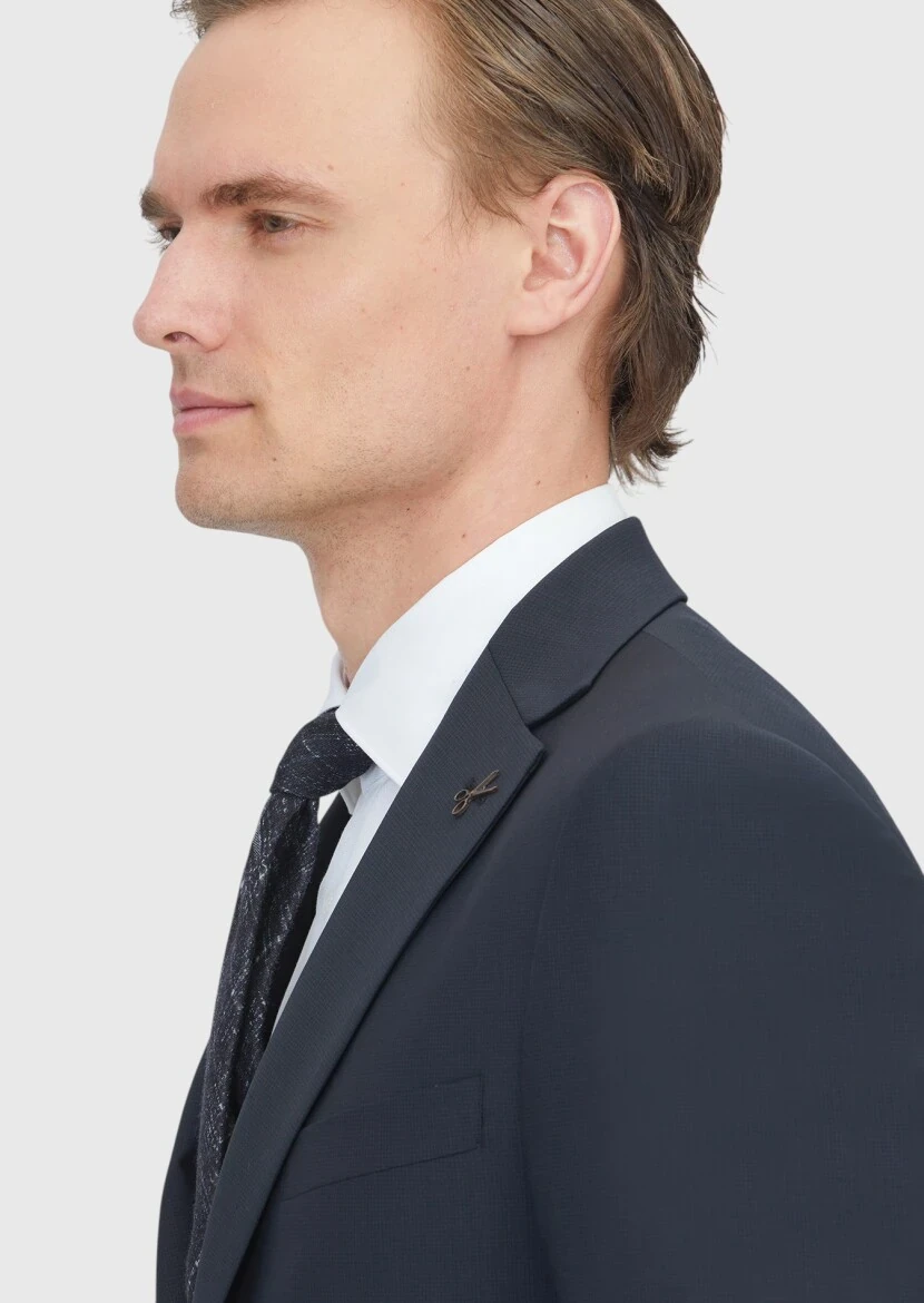 Siyah Mikro Modern Fit Yün Karışımlı Takım Elbise - 3