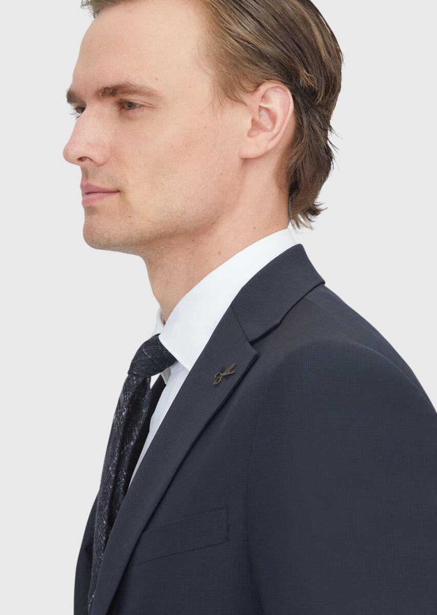 Siyah Mikro Modern Fit Yün Karışımlı Takım Elbise - 3