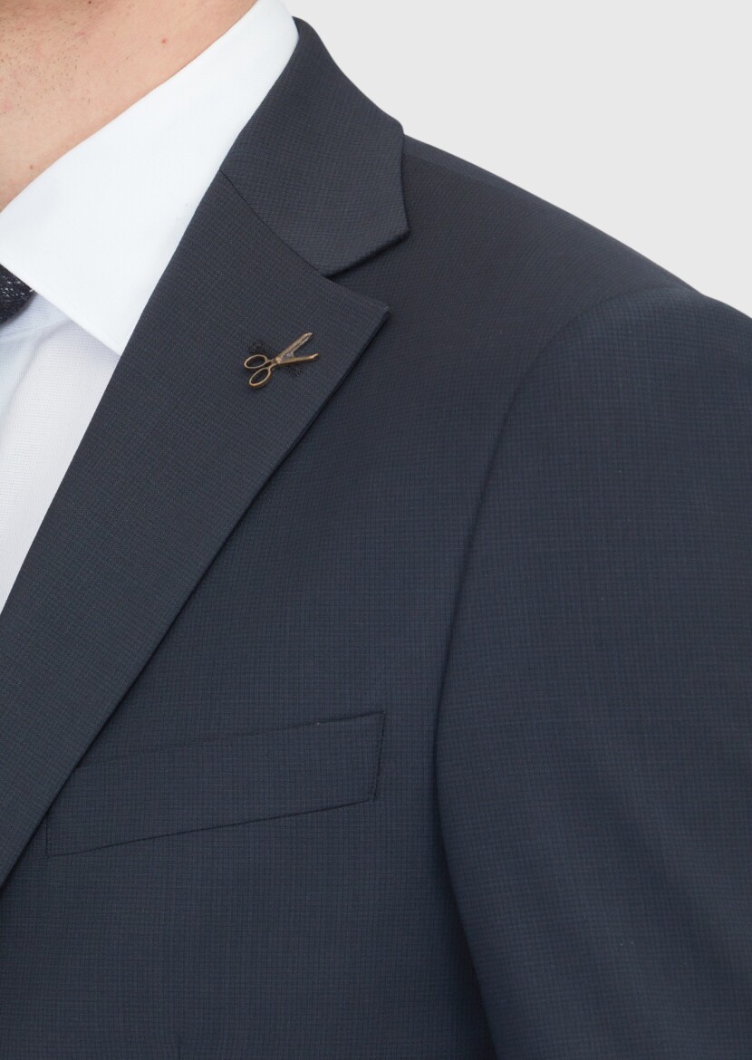 Siyah Mikro Modern Fit Yün Karışımlı Takım Elbise - 5