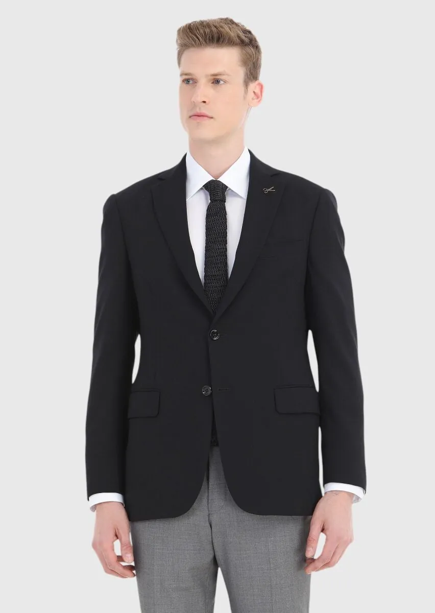 Siyah Mikro Regular Fit %100 Yün Ceket - 2