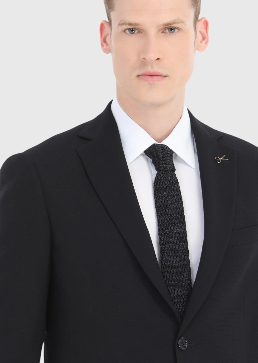 Siyah Mikro Regular Fit %100 Yün Ceket - 3