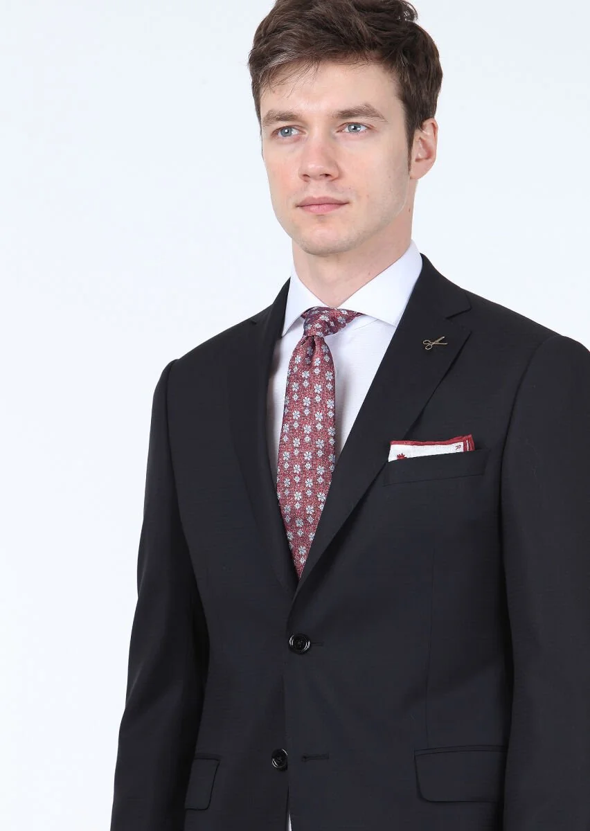 Siyah Mikro Regular Fit %100 Yün Takım Elbise - 3