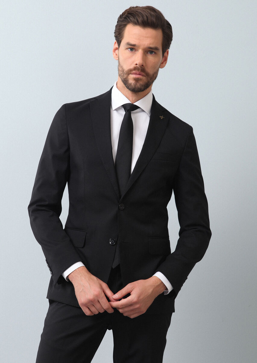 Siyah Mikro Shirt Shoulder-slim Fit Yün Karışımlı Takım Elbise - 2