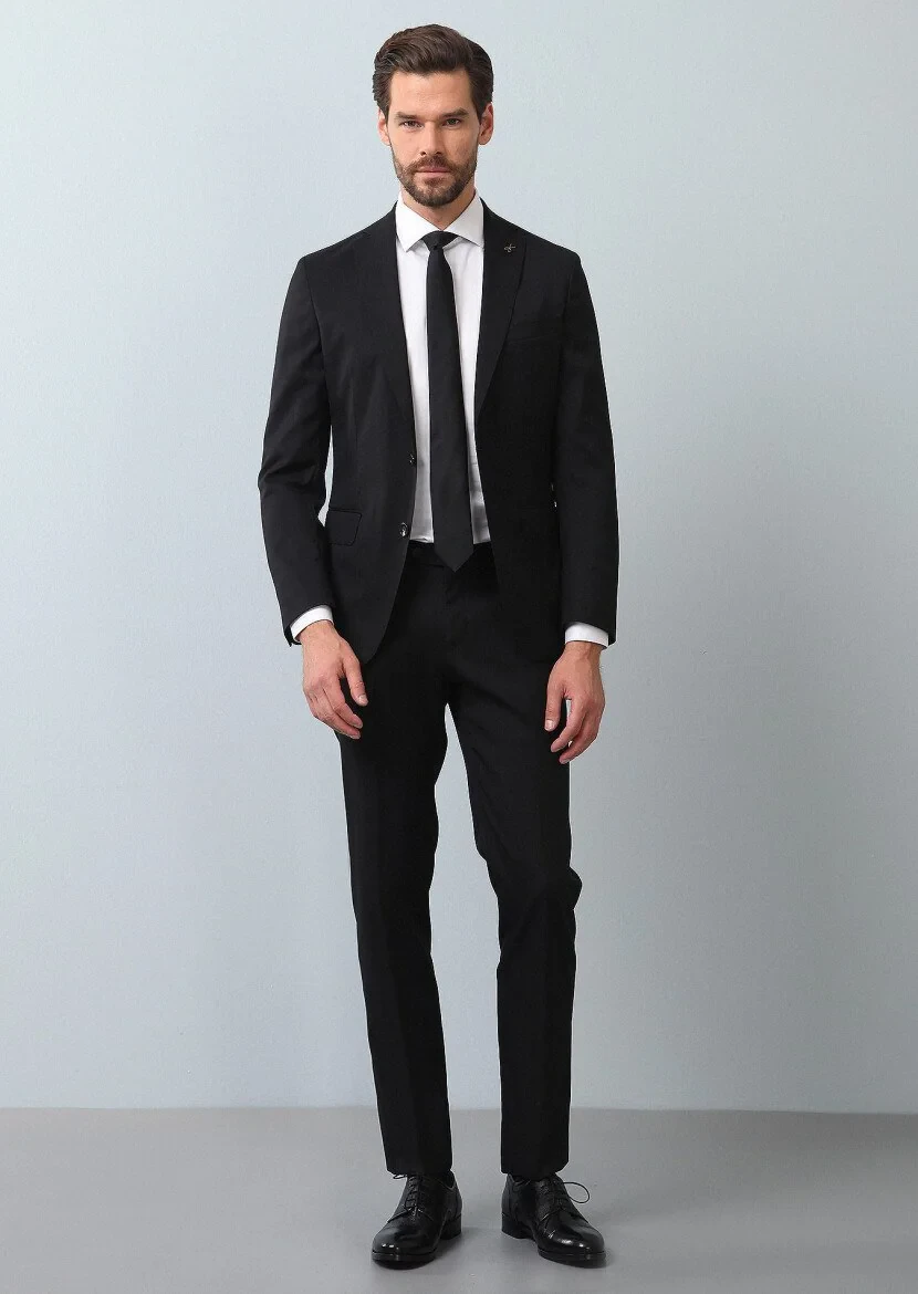 Siyah Mikro Shirt Shoulder-slim Fit Yün Karışımlı Takım Elbise - 3
