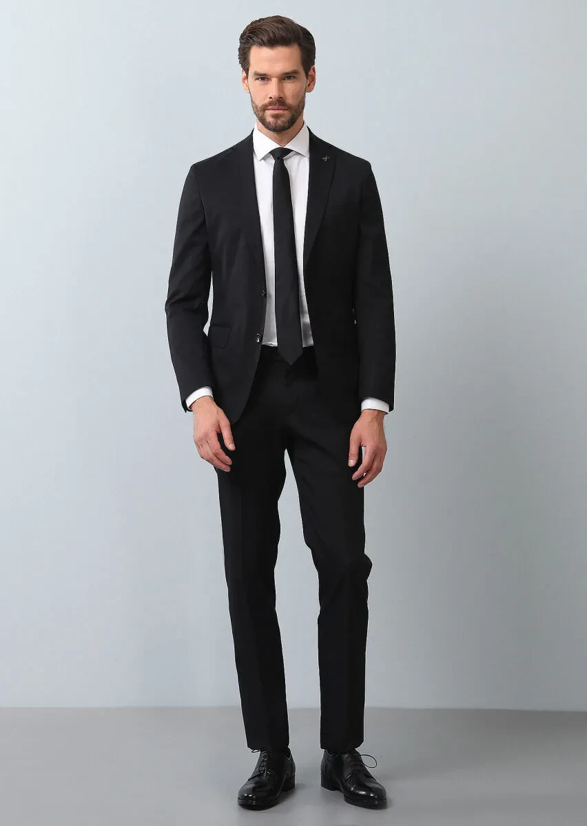 Siyah Mikro Shirt Shoulder-slim Fit Yün Karışımlı Takım Elbise - 3